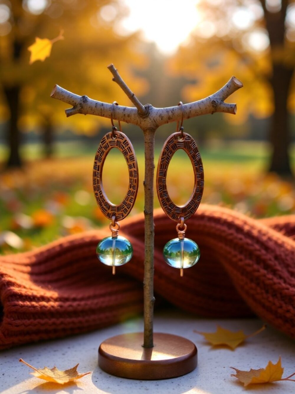Big, Bold & Beautiful. Gorgeous Shimmering Glass & Copper Dangle Earrings